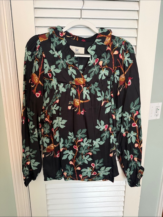 Printfresh Tops - Printfresh Black Botanical V-Neck Blouse NWT